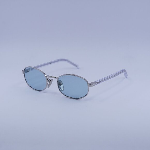 Prada PRB53S 1BC40N Sunglasses Silver Oval Frame, Azure Lenses - Picture 1 of 11
